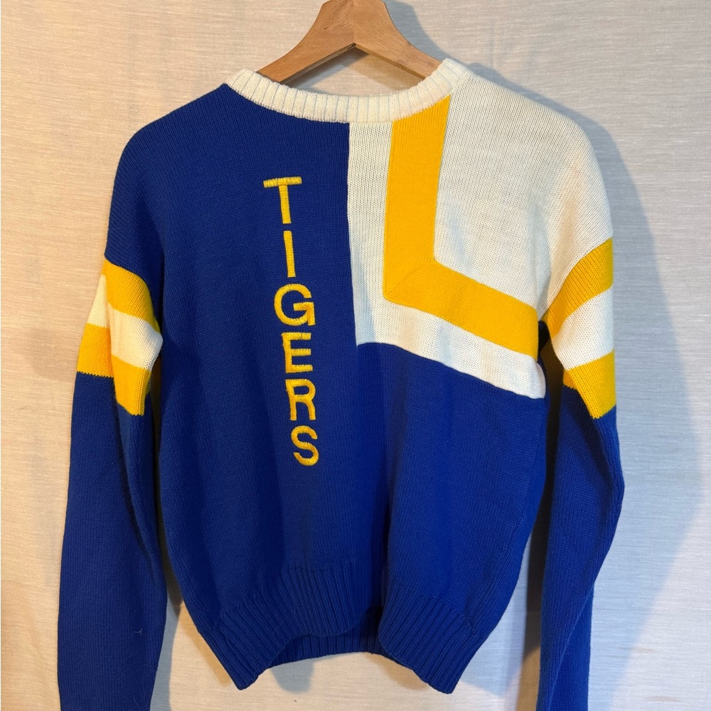 Vintage Dehen Tigers Knit Sweater USA Made Colorblock Varsity Acrylic M